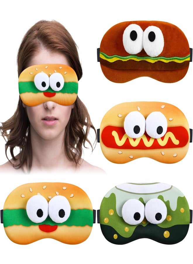 Shyyween 4 Pcs Funny Food Eye Mask Cute Fast Food Sleeping Mask 3D Plush Eye Masks Hamburger Hot Dog Milk Tea Fluffy Eyeshade with 3D Doll Eyes for Women Men Travel Nap Night Sleep - Image 1